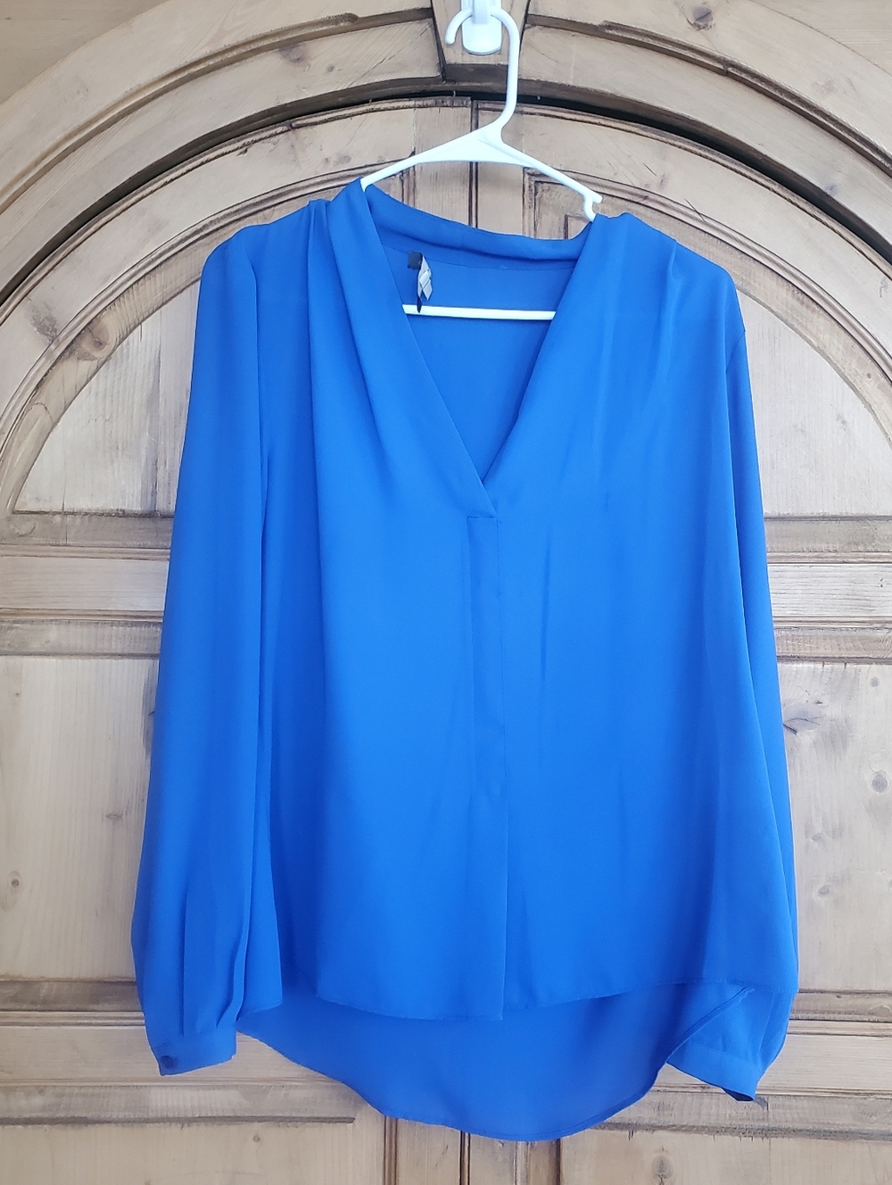 Rose & Olive Royal blue  semi-sheer v-neck long sleeve blouse Size M